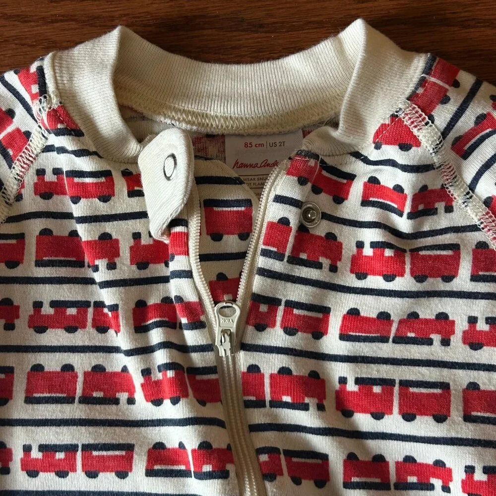 Hanna Andersson Boys 2T HannaJams Trains Organic Cotton Sleeper Footie Size 2T